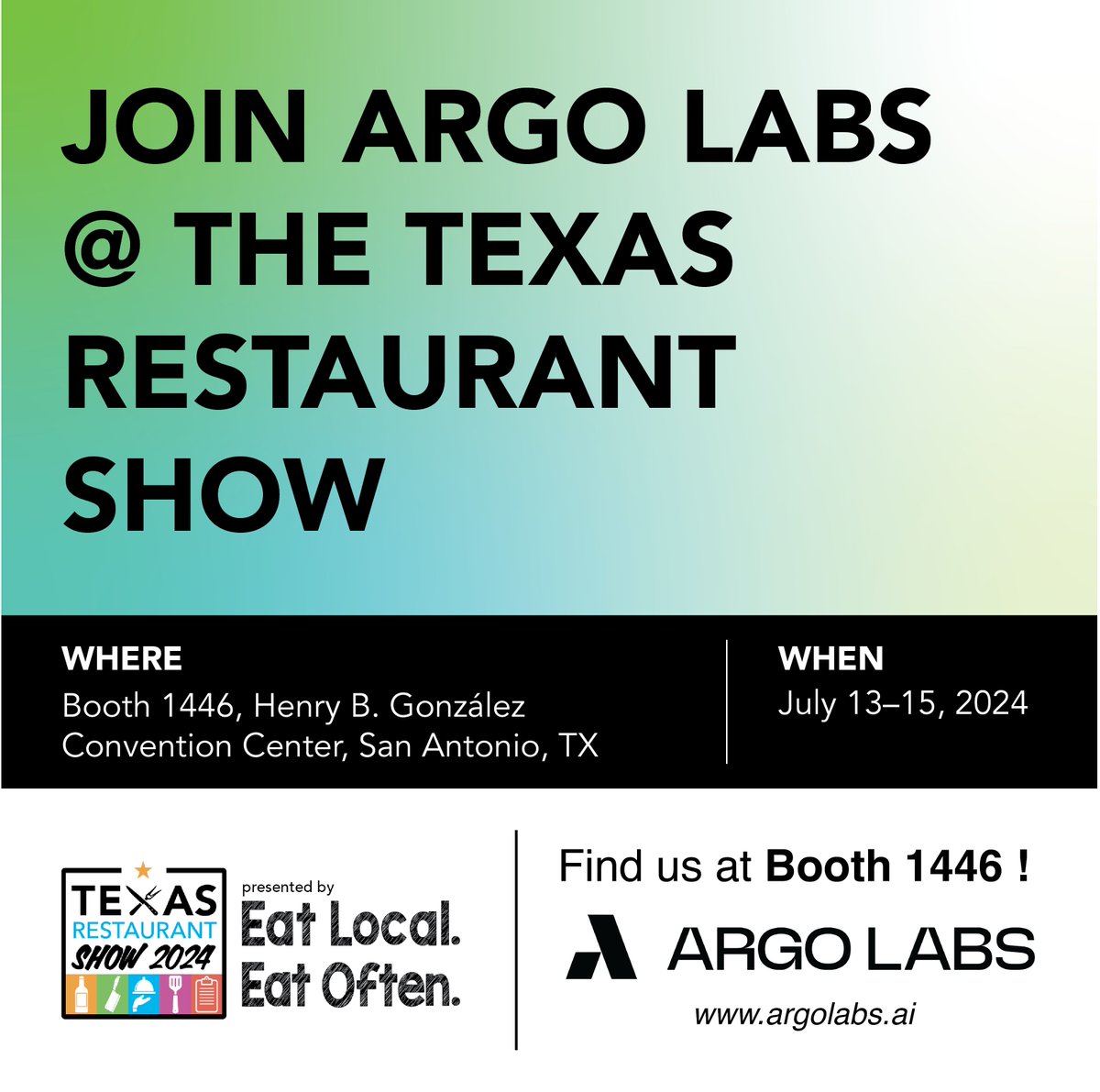 MapleVoiceAI's tweet image. Join Argo at the Texas Restaurant Show this weekend (July 13-15). Visit us at booth 1446 to talk to our founders and discover how our phone-answering AI can help grow your business!🤖💬

#ArgoLabs #TXRestaurantShow @TXRestaurants #TRA #RestaurantTech #AI #ConversationalAI