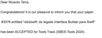 Paper "xib2swift: do legado Interface Builder para Swift" accepted at Tool Track, SBES with Vinicius Caputo. #sbes <a href="/congressocbsoft/">CBSoft 2026</a>