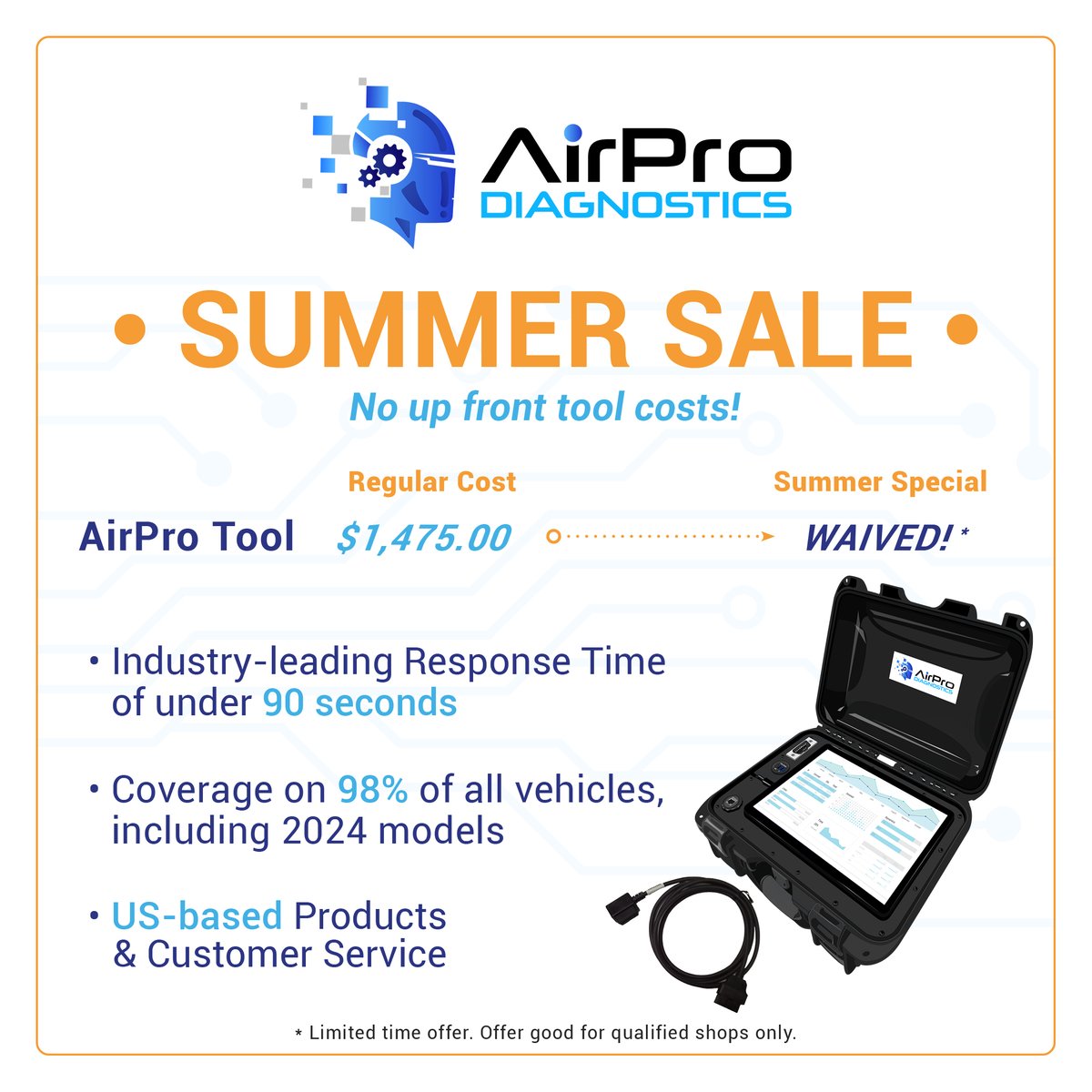 Unlock Summer Savings with AirPro Diagnostics! 🌞🚗 No upfront costs on advanced tools! Upgrade your business today and experience industry-leading response times and top-tier support. Don't miss out – get started now: 
ow.ly/Suml50SAKnw