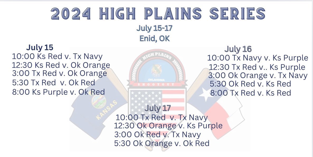 OFFSPEEDATH's tweet photo. **REMINDER** The High Plains Shootout 2024 starts next week! July 15-17 in Enid OK at @dambpmedia! Some of the top 2025/2026s from OK, KS, and TX battle it out on ONE FIELD! Here is the schedule, pitching rotation, and rosters for both #TeamTexas squads! @highplains2022 @THSBCA https://t.co/I5iGok4jm5