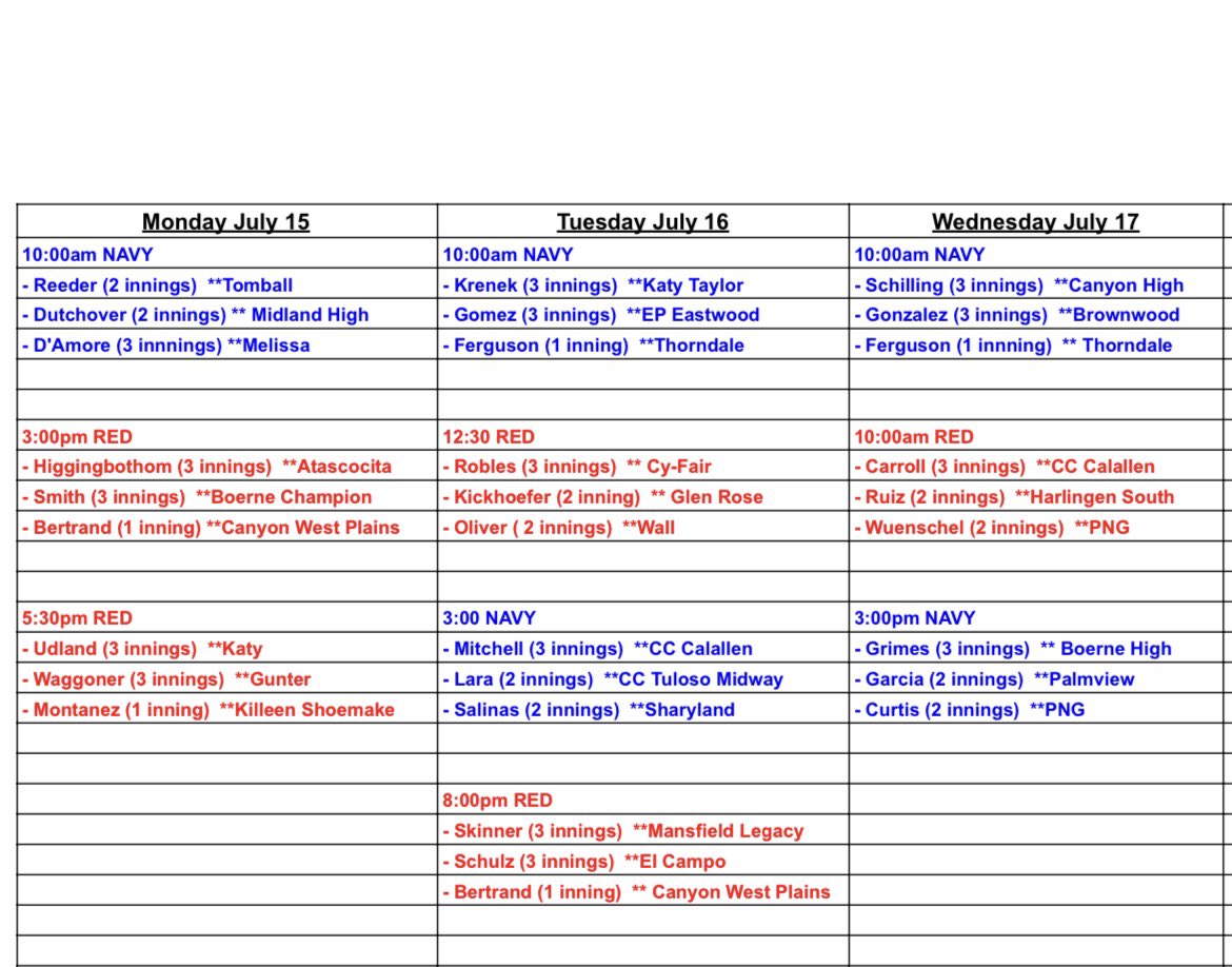 OFFSPEEDATH's tweet photo. **REMINDER** The High Plains Shootout 2024 starts next week! July 15-17 in Enid OK at @dambpmedia! Some of the top 2025/2026s from OK, KS, and TX battle it out on ONE FIELD! Here is the schedule, pitching rotation, and rosters for both #TeamTexas squads! @highplains2022 @THSBCA https://t.co/I5iGok4jm5