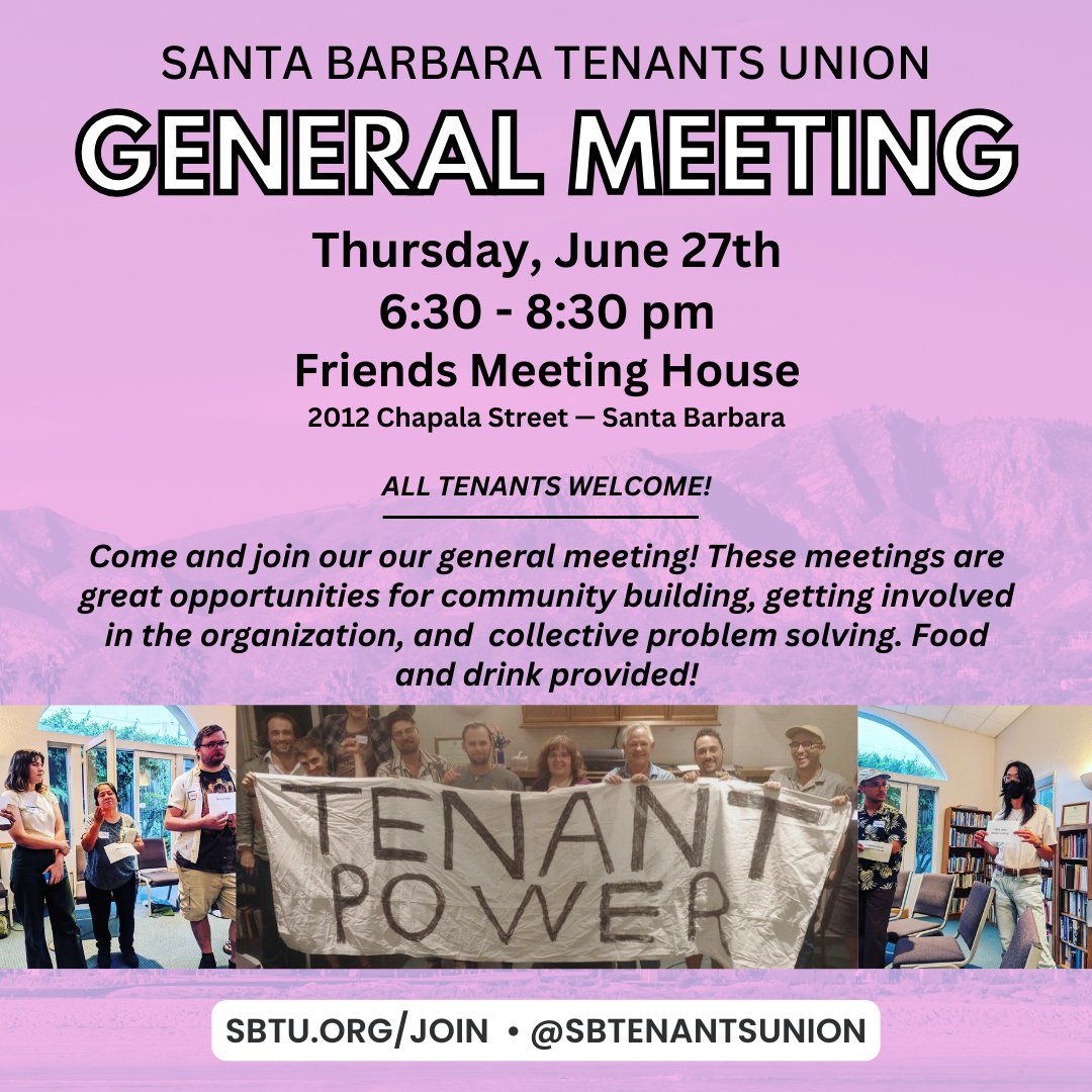 sbtenantsunion's tweet photo. General meeting on Thursday, July 25th. Come join us and get a chance to connect to build tenant power.

Reunión general el jueves 25 de julio. Ven a unirte a nosotros y ten la oportunidad de conectarte para generar poder entre los inquilinos. https://t.co/2nWoFKw3Wt