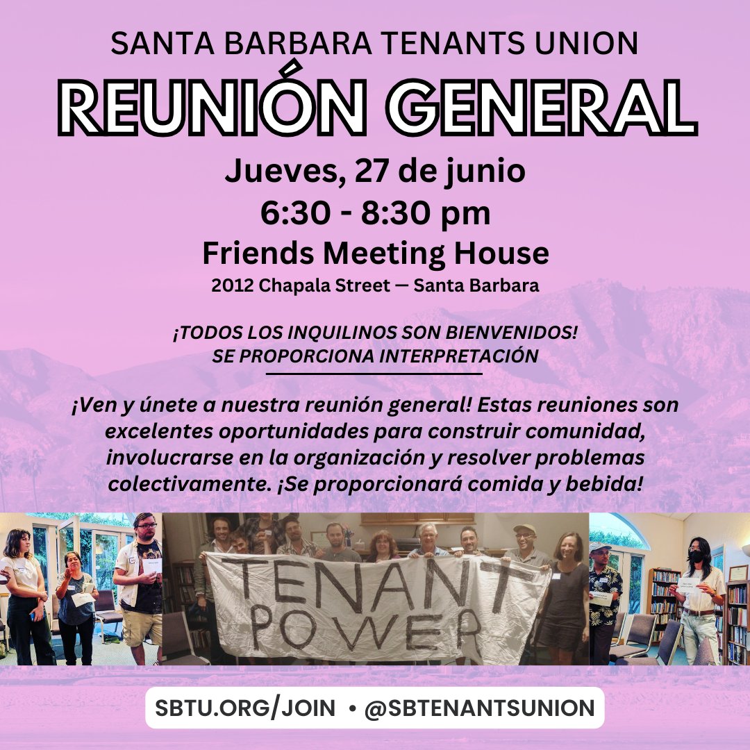 General meeting on Thursday, July 25th. Come join us and get a chance to connect to build tenant power.

Reunión general el jueves 25 de julio. Ven a unirte a nosotros y ten la oportunidad de conectarte para generar poder entre los inquilinos.
