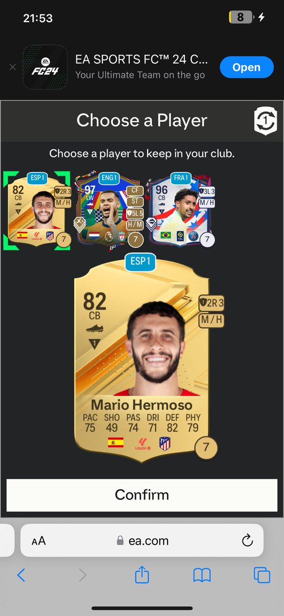 Morgan_UTD_'s tweet photo. Ummmmmmmmm 

Well that was unexpected from a 82 pp… 🤯

Marquinhos 👑 

#EAFC24 #playerpick https://t.co/dbnqZkoayC