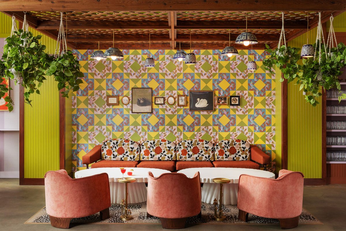 FrankMataipule's tweet photo. Excited to share a few prof photos of Jaguar Bolera in #RaleighNC which opened May 18th.

Design inspired by Grandma at your age: loves flowers, statement brooches, jaguar print, and her parakeets, Martini &amp; Olive. Never misses a garden cocktail with friends. #interiordesign https://t.co/hHY2QU9L0V