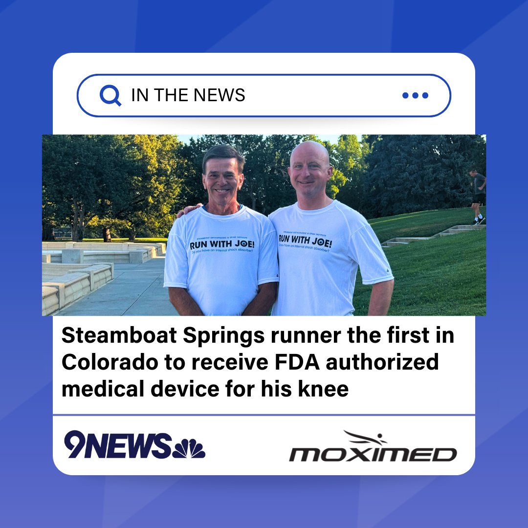 Moximed (@moximed) on Twitter photo #InTheNews: Joe, a lifelong runner, became the first patient in Colorado to receive the MISHA® Knee System! Congrats to Dr. Alex Meininger for treating Joe and making the #MoveToMISHA. 👏
Hear Joe's story from <a href="/9NEWS/">9NEWS Denver</a>: 9news.com/video/news/hea…
#OrthoTwitter #InTheNews: Joe, a lifelong runner, became the first patient in Colorado to receive the MISHA® Knee System! Congrats to Dr. Alex Meininger for treating Joe and making the #MoveToMISHA. 👏
Hear Joe's story from <a href="/9NEWS/">9NEWS Denver</a>: 9news.com/video/news/hea…
#OrthoTwitter