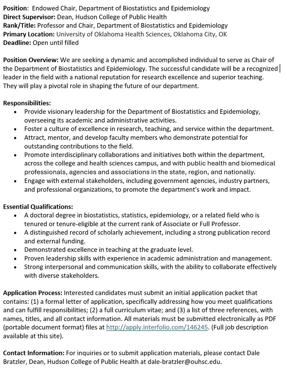 Hiring! Public Health, Endowed Chair, Department of Biostatistics and Epidemiology (Salary: up to $275,000). Please repost! 
<a href="/SBMDigitalHlth/">SBMDigitalHealth</a> <a href="/BehavioralMed/">SBM</a> <a href="/ObesitySociety/">The Obesity Society</a> <a href="/srntorg/">SRNT</a> <a href="/CPDDorg/">The College on Problems of Drug Dependence</a> <a href="/PsychJobs/">Psychology Jobs</a> @publichealth <a href="/UoM_COEH/">Centre for Occupational and Environmental Health</a> #PublicHealth 

Apply here: apply.interfolio.com/140285