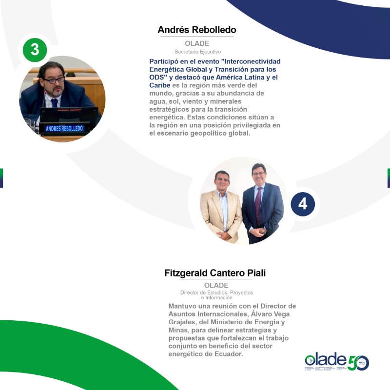 OLACDEORG's tweet photo. 🔔 ¡Atención! No te pierdas los highlights de la semana.

Te invitamos a conocer las acciones más relevantes de la Organización Latinoamericana de Energía @OLADEORG durante su agenda de la semana. 🌍⚡

 ¡No te pierdas de este resumen semanal!
#EnergiasRenovables