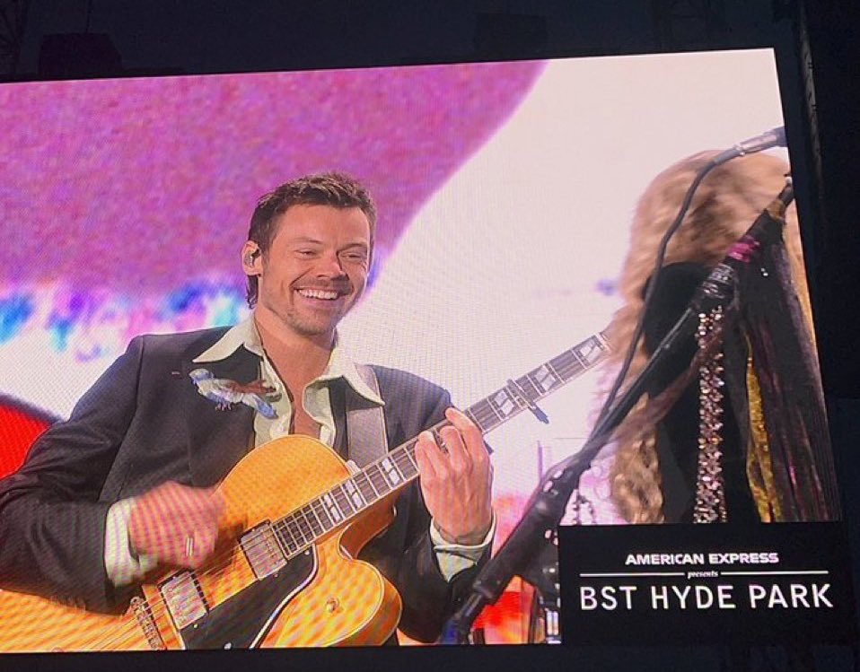 bestharrysbr's tweet photo. A SAUDADE DESSE SORRISO! Harry no palco do BTS Hyde Park com Stevie Nicks hoje! https://t.co/BoutBlr3zI