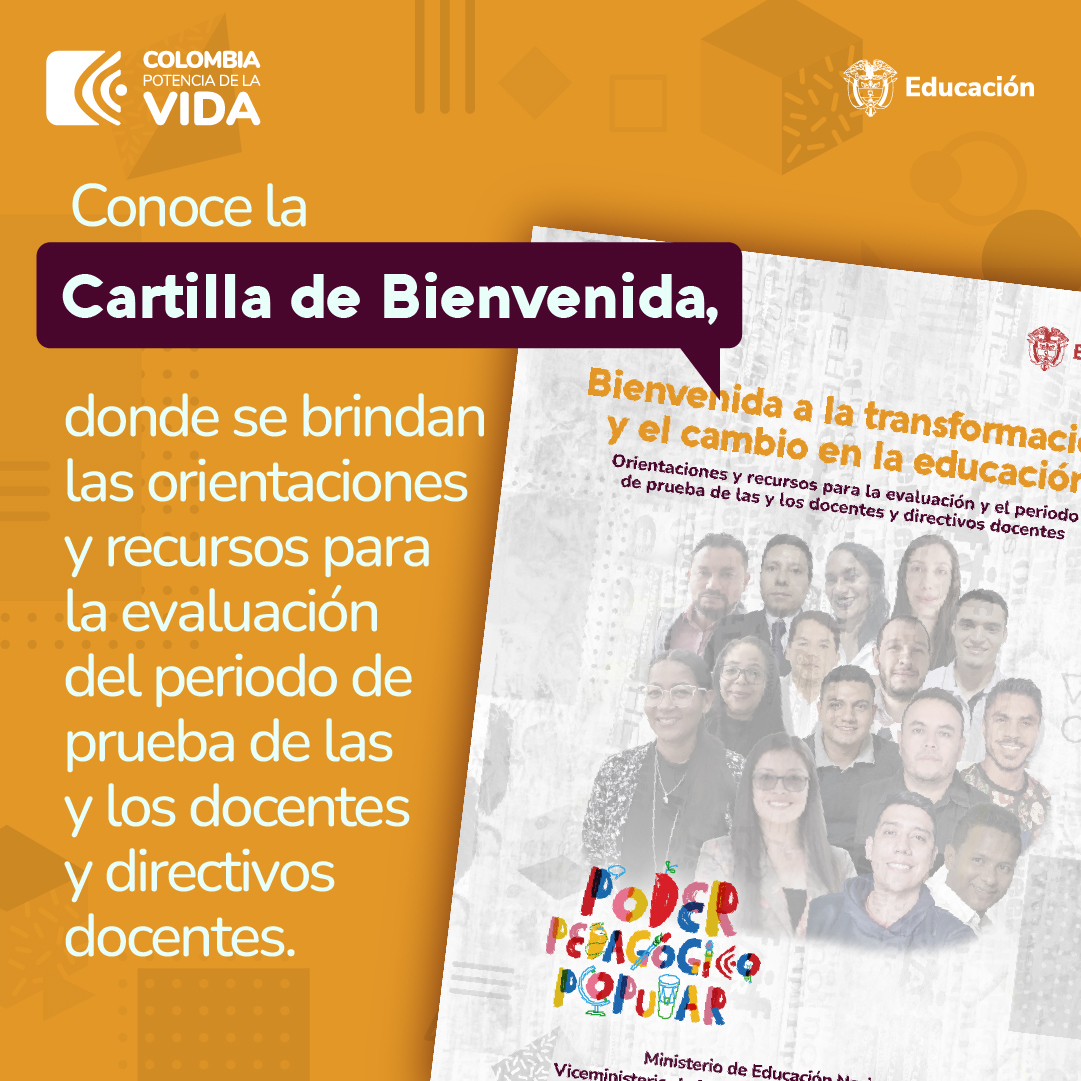 Mineducacion's tweet photo. Docente y directivo docente, te invitamos a consultar la Cartilla de Bienvenida de la #IntegraciónComunidadEducativa. Encontrarás:
1. Programas de bienestar laboral
2. Formación docente
3. Explicación sobre el periodo de prueba
4. Preguntas frecuentes
Info https://t.co/ergczG6EaM https://t.co/tKfaGXJMvC