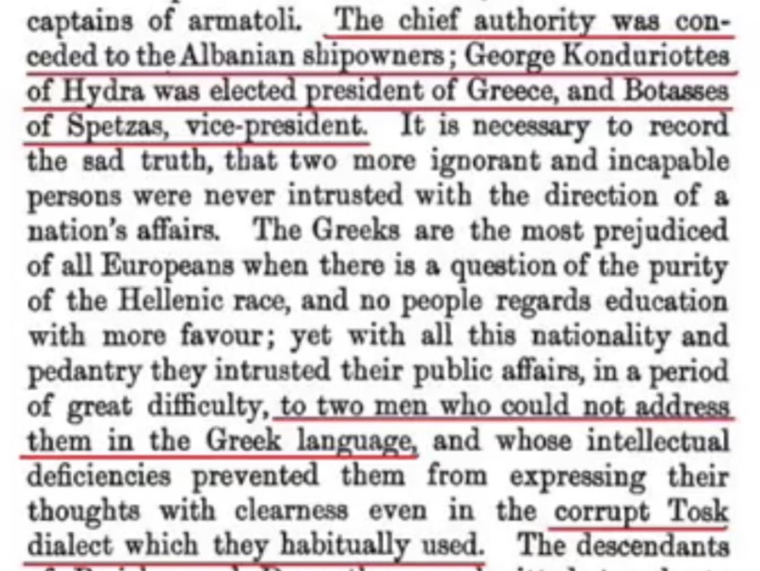 utilitaryan's tweet image. Mazower notes the Greek president used Albanian to avoid being understood by his allies. However, Georgios Kountouriotis, his vice president, and many "Greek" leaders of Arvanite descent could not speak much Greek and usually conversed exclusively in Albanian.