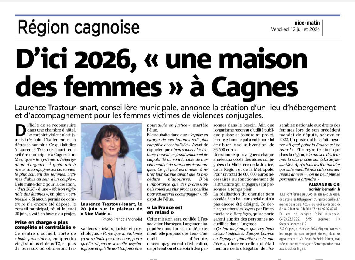 Merci à <a href="/Nice_Matin/">Nice-Matin</a>  et Alexandre Ori pour ce bel article qui met en valeur mon combat pour les femmes contre la violence intra-familiale. 
Chacun doit être vigilant, aucun milieu social n’est à l’abri. 
Pensées pour toutes les victimes #CombatPourLesFemmes