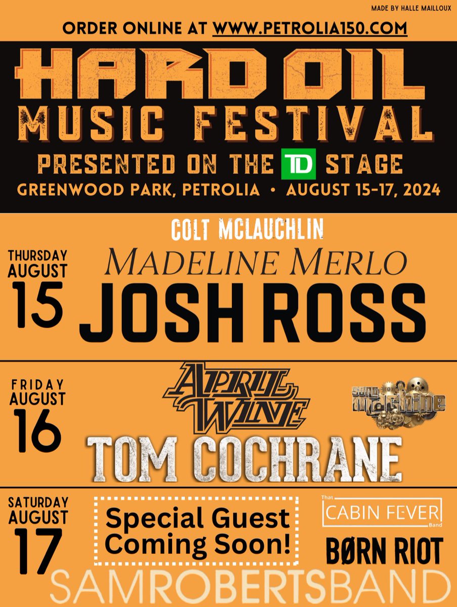 BIG LOCAL ARTIST AND RESIDENT CODE NEWS!

We’re excited to announce the LOCAL OPENING ARTISTS for the Hard Oil Music Festival in Petrolia!

The PETROLIA RESIDENT CODES have been reactivated until Monday, July 15 at midnight! The Saturday, August 17 Special Guest drops next week!