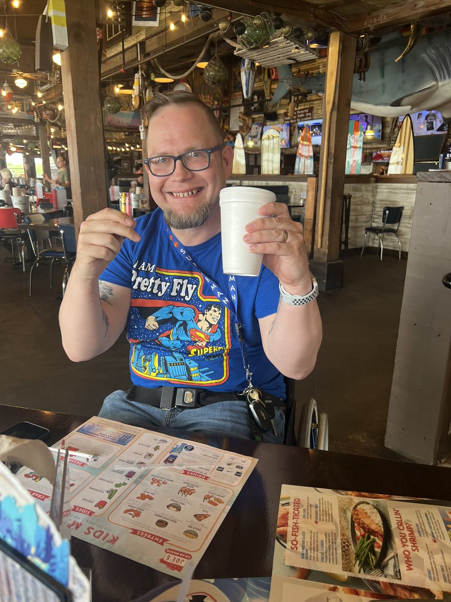 Hey <a href="/Joes_Crab_Shack/">Joe's Crab Shack</a> your Louisville location thought professional comic <a href="/palsypositive/">Andy Imlay</a> needed crayons and special cup. I didn’t get any 🙁 fyi the crayons suck #Discrimination #JoesCrabShack #DoBetter