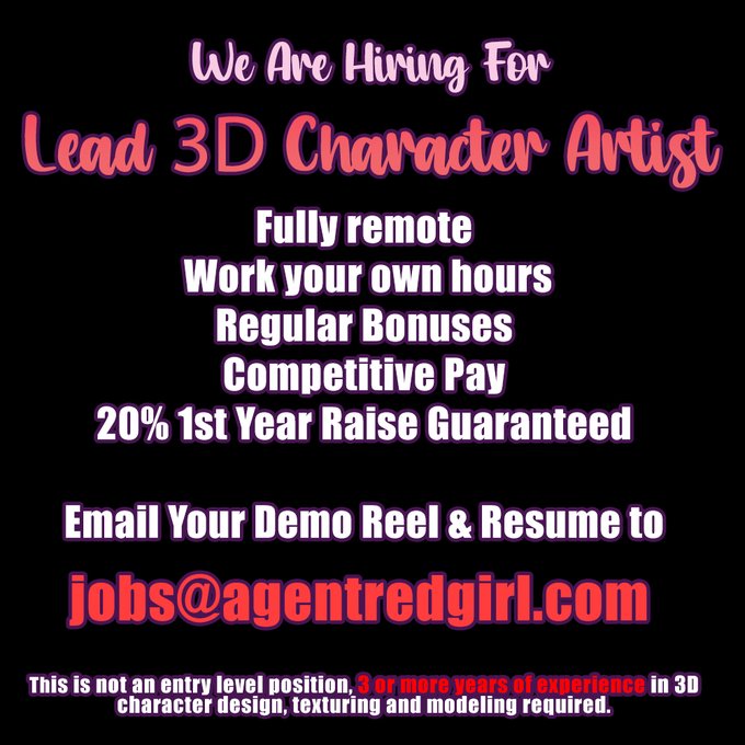 We are hiring for a Lead 3D Character Artist! DM or email me your portfolio! https://t.co/zpW2PJSARh