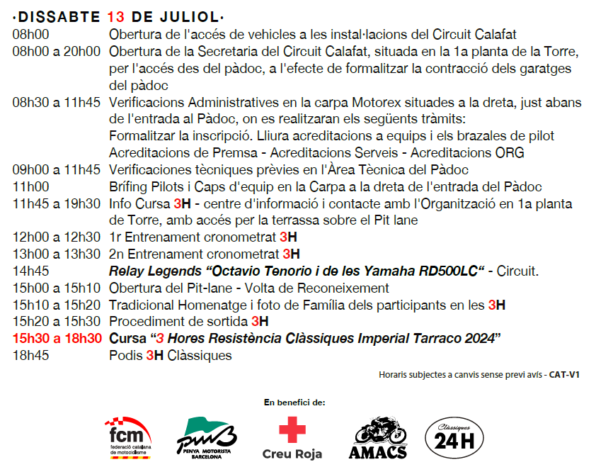 24HPMB's tweet photo. Demà dissabte 13/07 3H 🏍️📷Resistència Clàssiques Imperial Tarraco 📷@24HPMB a
@CircuitCalafat
. Copa Catalana Resistència Clàssiques @FCMotociclisme.
. En benefici de @CreuRojaCAT
. No podeu faltar! Us esperem! https://t.co/NgwnP5XiAk