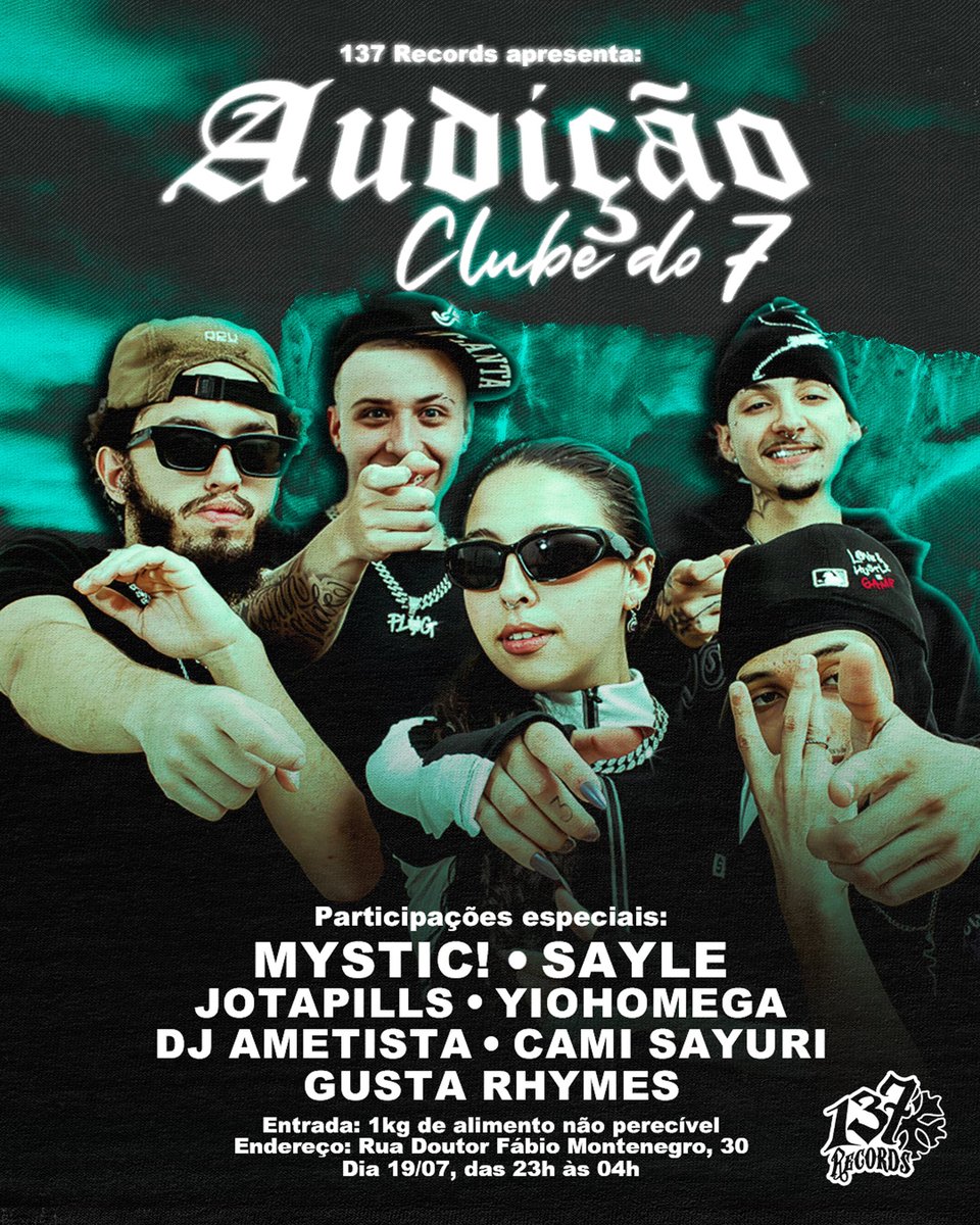 É isso memo que vc leu AUDIÇÃO DE CLUBE DO 7 + SHOW DOS AMIGO E DAS AMIGA DE GRAÇA ! 🎰🎰🎰
Brota de bonde fml quero ver geral no bagulho, vai ser lindo 🥷💚

!!! 19/07 !!! 🗣️🗣️🗣️