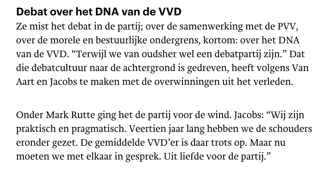 Ons #VVD DNA is verankerd als leidraad in het hoofdlijnenakkoord, conform het verkiezingsprogramma, waaraan intensief door <a href="/VVD/">VVD</a>-leden is gediscussieerd en gewerkt tijdens vele bijeenkomsten!  

Dit mogen zelfs de ruim 400 niet-VVD-leden, die de petitie hebben ondertekend (in