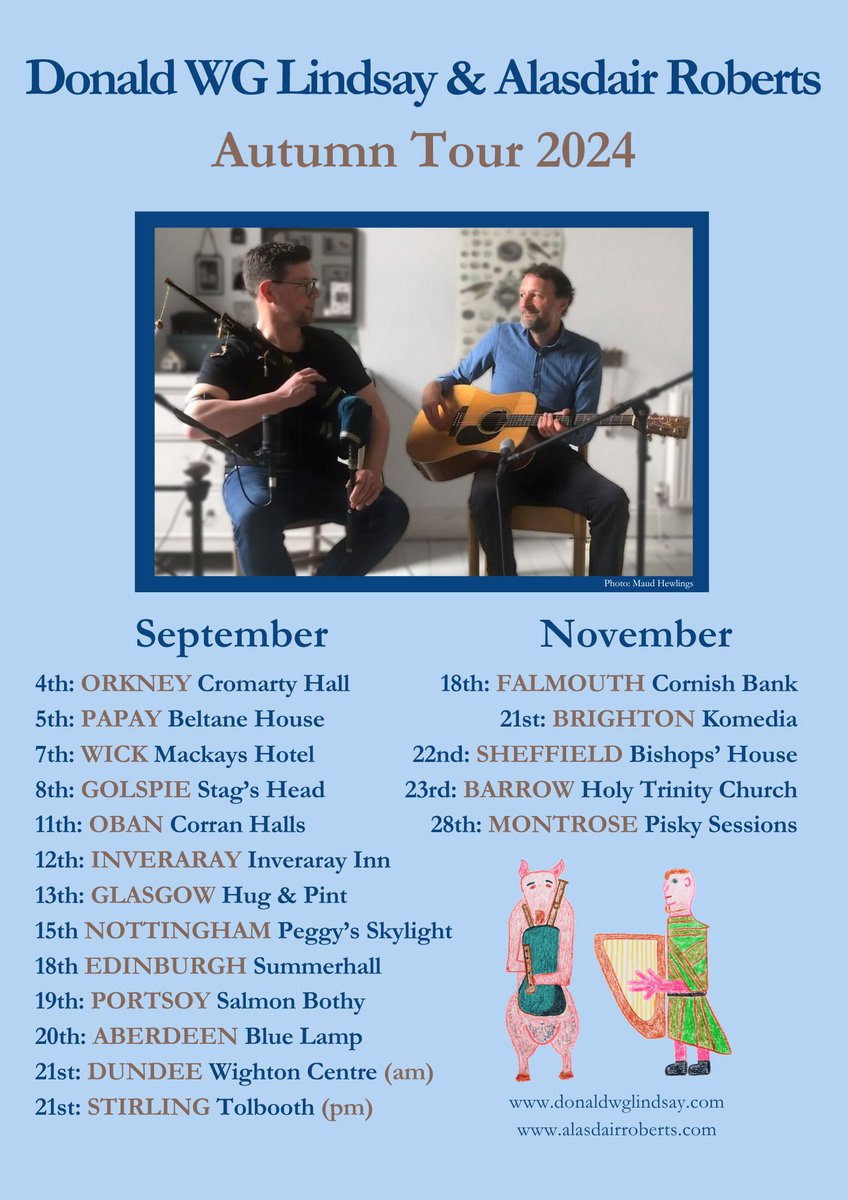 Donald WG Lindsay (@donaldwglindsay) on Twitter photo Tour incoming, this September & November my old pal @alirobertsmusic & me are celebrating 30 years of music and friendship with a UK tour, including dates at
<a href="/thehugandpint/">The Hug and Pint</a> <a href="/peggysskylight/">Peggy's Skylight Jazz Club</a> <a href="/Summerhallery/">Summerhall</a> <a href="/thesalmonbothy/">Salmon Bothy Portsoy</a> <a href="/Tolbooth/">Tolbooth</a> <a href="/KomediaBrighton/">Komedia Brighton</a> <a href="/BishopsHouse/">Bishops' House</a> Tour incoming, this September & November my old pal @alirobertsmusic & me are celebrating 30 years of music and friendship with a UK tour, including dates at
<a href="/thehugandpint/">The Hug and Pint</a> <a href="/peggysskylight/">Peggy's Skylight Jazz Club</a> <a href="/Summerhallery/">Summerhall</a> <a href="/thesalmonbothy/">Salmon Bothy Portsoy</a> <a href="/Tolbooth/">Tolbooth</a> <a href="/KomediaBrighton/">Komedia Brighton</a> <a href="/BishopsHouse/">Bishops' House</a>