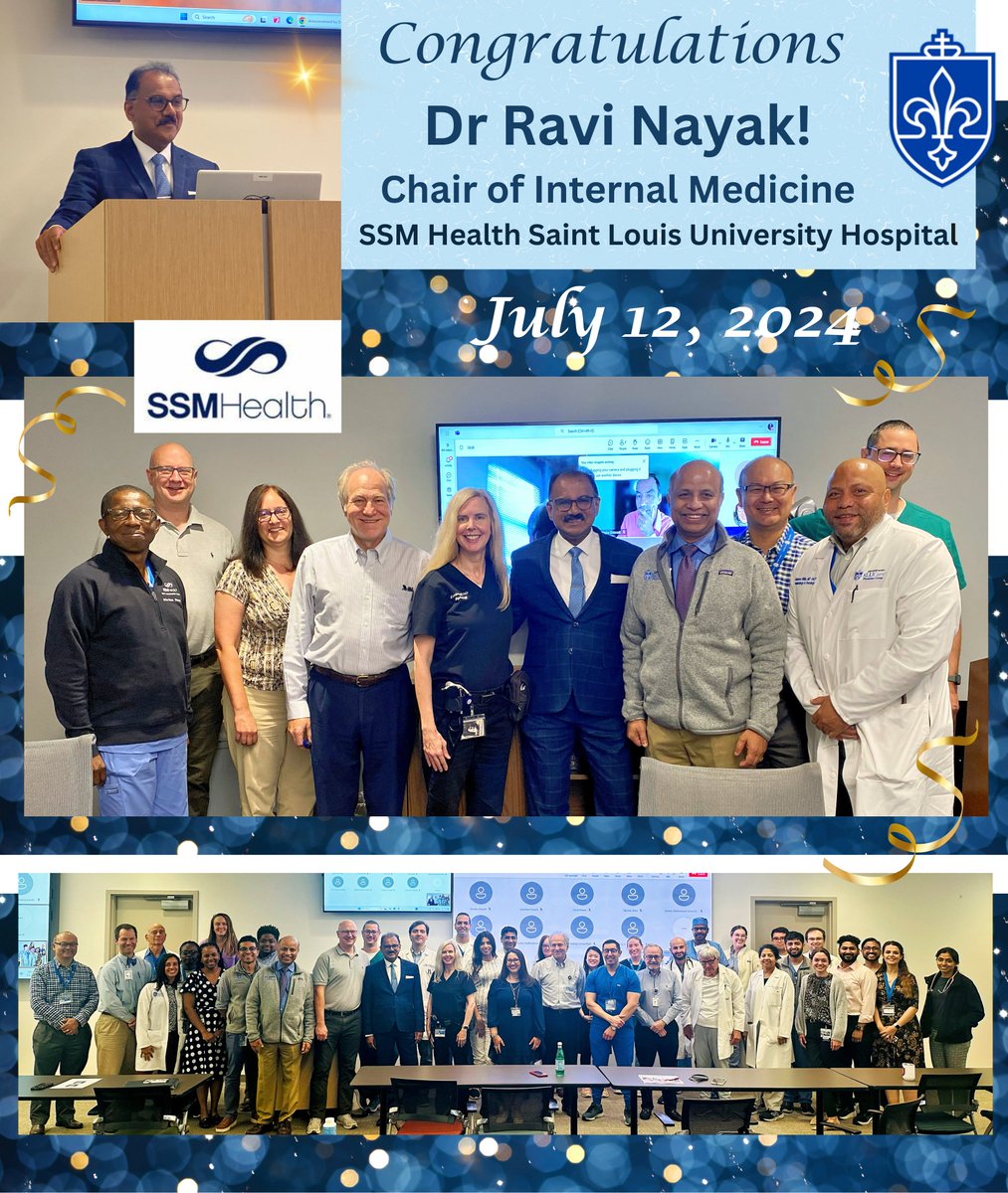 Krista Lentine, MD,PhD | FASN | FAST (@kristalentine) on Twitter photo 🌟#MilestoneMoment✨
The <a href="/SSMHealthSTL/">SSM Health St. Louis</a> <a href="/slusom/">SLU Medicine</a> #InternalMedicine Dept. gathers to honor appointment of <a href="/RaviNayakMD/">Ravi Nayak, MD,FCCP, FRCP</a> as permanent #Chairman | July 12, 2024🏥
🙏🏽Grateful for your inspiring leadership➕dedication to ongoing growth & success of our Department👏🏽
🙌🏾#BrightFuture !🌟 🌟#MilestoneMoment✨
The <a href="/SSMHealthSTL/">SSM Health St. Louis</a> <a href="/slusom/">SLU Medicine</a> #InternalMedicine Dept. gathers to honor appointment of <a href="/RaviNayakMD/">Ravi Nayak, MD,FCCP, FRCP</a> as permanent #Chairman | July 12, 2024🏥
🙏🏽Grateful for your inspiring leadership➕dedication to ongoing growth & success of our Department👏🏽
🙌🏾#BrightFuture !🌟