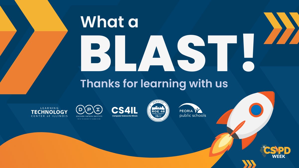 ltcillinois's tweet image. We’re finally back on terra firma and what else can we say but – what a BLAST! 🌎 🚀 

Thank you to all of our #ILCSPDWeek participants. As you head home, remember that your passion &amp;amp; enthusiasm are the exact fuel you need to launch your students’ CS interests into orbit 💫