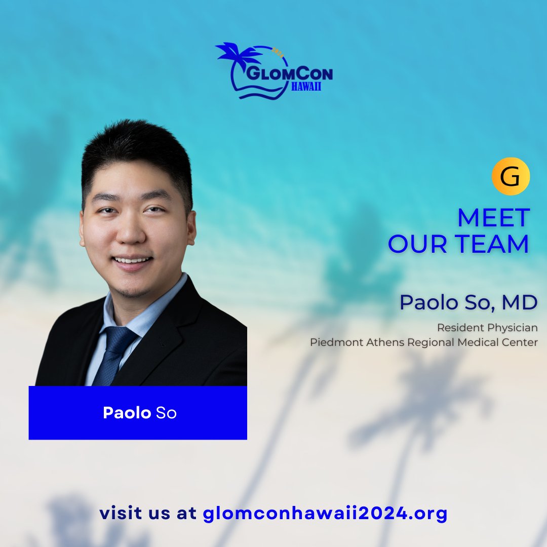 Dr. Paolo Nikolai So <a href="/nikkonephro/">Paolo Nikolai So</a> 
Piedmont Athens Regional Medical Center
GlomCon Instructor
Social Media Committee Member at GlomCon Hawaii conference

#GlomConHawaii #Experts #nephtwitter