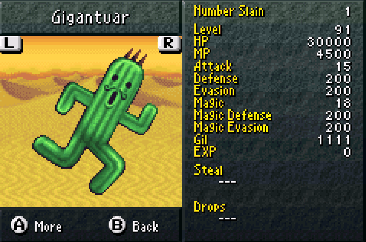 Just got done with this fight in Final Fantasy 6 Advanced and my god it was intense.. not only does he  constantly use    1000 Needles back to  back but  upon his death he will do 10,000 Needles   doing 1000 Needles before he dies  and here i thought the Leviathan fight was bad