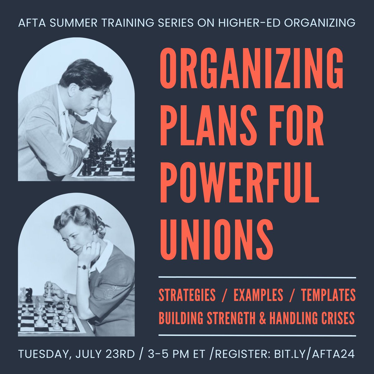 Join us for the next training in our summer series on higher-ed union organizing on Tuesday, July 23rd at 3pm ET. We'll cover how to create your own organizing plan, give examples, and provide templates. Register now! bit.ly/AFTA24 <a href="/AFTHigherEd/">AFT Higher Ed</a> <a href="/AAUP/">American Association of University Professors</a>