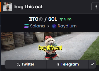 BUYTHISCATcto's tweet photo. CTO links have now been updated on Dexscreener

VC is hype and raiding ongoing

you're gonna buy this cat, even if it's the last thing i do!

it's just $btc ok? https://t.co/IZpe90WVD4