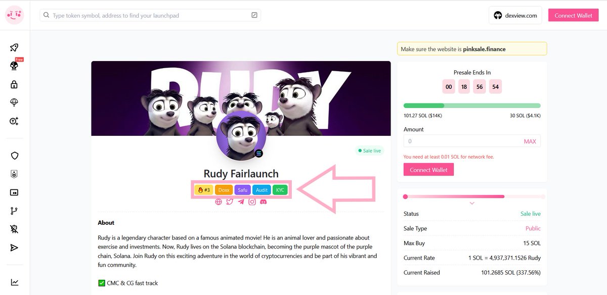🔥The Rudy team has been awarded the #Pinksale #Doxx badge after doxxing their team to the public.

👌The Doxx badge is focused on recognizing projects that are fully transparent with their identity.

🚀 Check them out below: 

pinksale.finance/solana/launchp…

#SOL #BTC