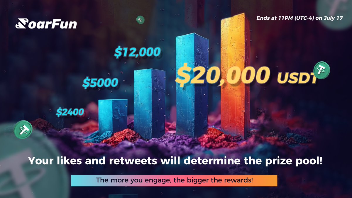 🎉 Exciting News! 
#SoarFun is calling all friends and followers!  Up to $20,000 USDT giveaway is waiting for you!

Your likes and retweets will determine the size of the prize pool and the amount of your airdrop. 

1️⃣ Follow <a href="/SoarFunToken/">SoarFun</a> 
2️⃣ Join t.me/SoarFun
3️⃣ Like