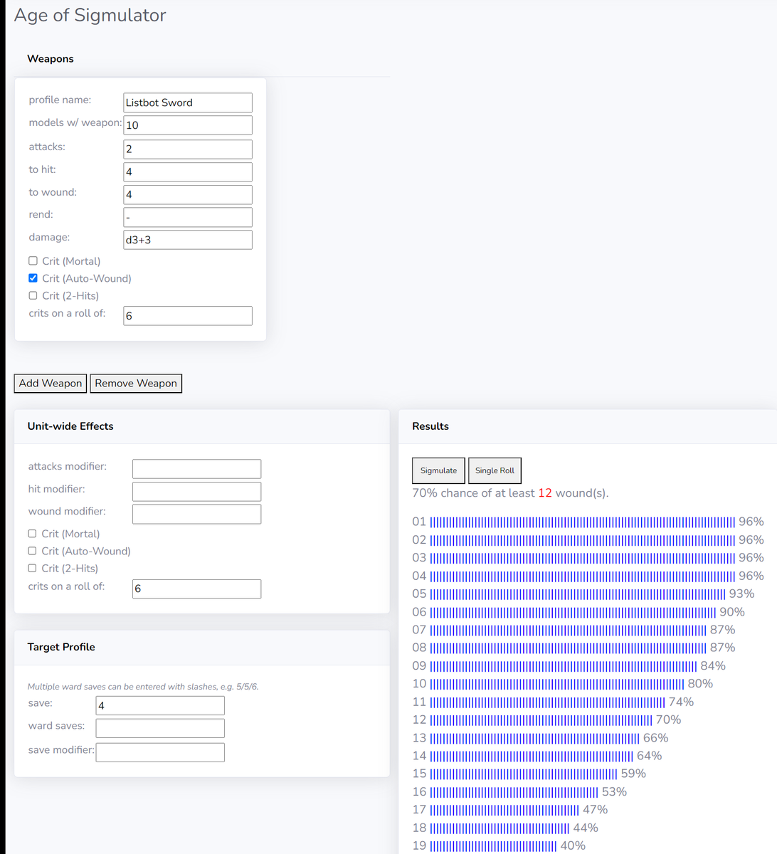 listbot.co.uk/sigmulator/

Sigmulator also updated now to be more AoS4 friendly, with the new crits etc. <3