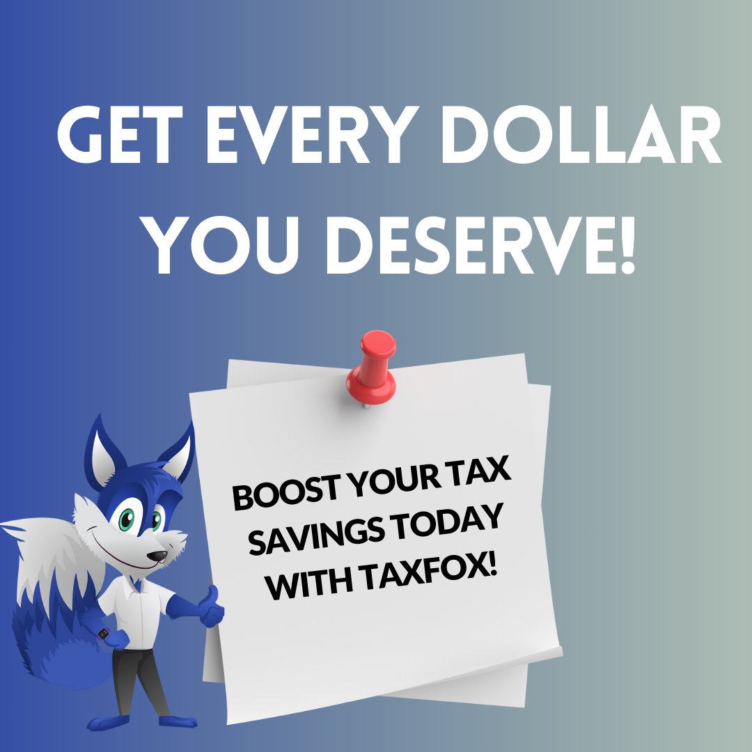 TaxFoxApp's tweet photo. Boost your tax savings with TaxFox! 📈💰 Download the app now and ensure you get every dollar you deserve on your next tax return. #TaxFox #TaxSavings #MaximizeYourRefund #TaxTime #TaxDeduction https://t.co/nYKWv5B8J9