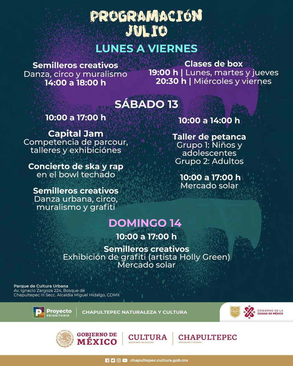 Chapultepec: Naturaleza y Cultura (@chapultepec_nc) on Twitter photo ¡Atrévete a vivir una experiencia única este fin de semana!
Deslízate en las actividades gratuitas de <a href="/cultura_mx/">Secretaría de Cultura</a> y siente la adrenalina en los increíbles spots para patinar del parque de cultura urbana, Parcur. ¡Atrévete a vivir una experiencia única este fin de semana!
Deslízate en las actividades gratuitas de <a href="/cultura_mx/">Secretaría de Cultura</a> y siente la adrenalina en los increíbles spots para patinar del parque de cultura urbana, Parcur.
