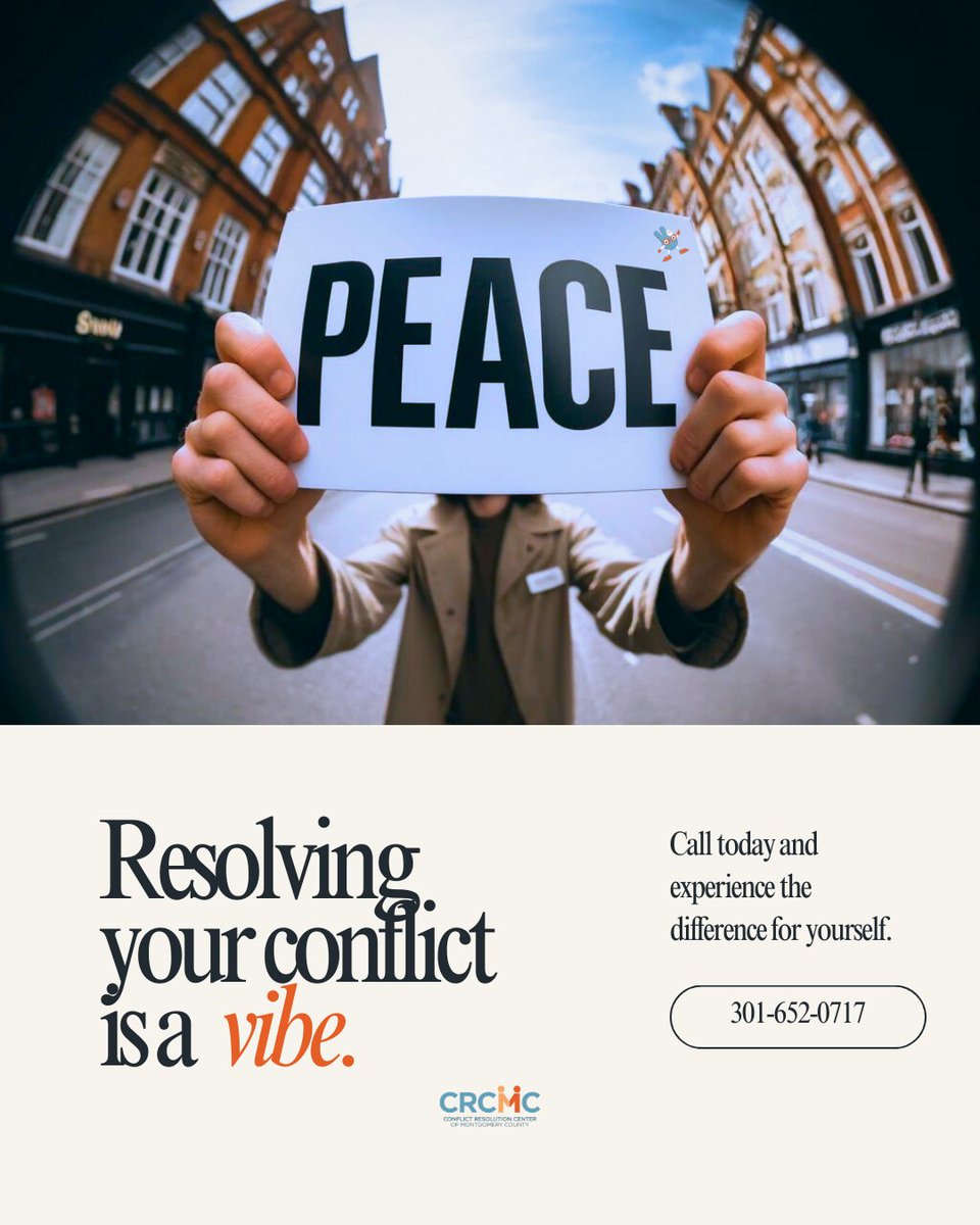 CRCMCtweets's tweet image. Communication is the cornerstone of conflict resolution. Our mediation services emphasize listening and constructive dialogue. Call 301-652-0717 to pave the way to mutual understanding. 🌿💬 #constructivedialogue