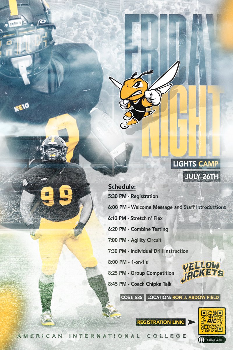 In just 2️⃣ weeks!

FRIDAY
NIGHT
LIGHTS

Register now:  rb.gy/x1q58i
#AIC #CampSZN