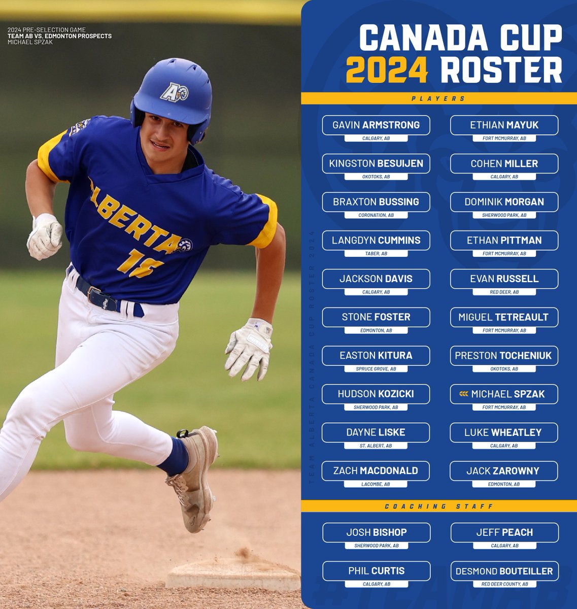 Team Alberta Bighorns Baseball (@teamalbertabsb) on Twitter photo Here is your #TeamAB Canada Cup Roster for 2024! 📢
These athletes will head to Fort McMurray, AB from August 7 - 11 to compete in the <a href="/baseballcanada/">Baseball Canada 🇨🇦⚾️</a> Cup National Championship! 🏆🇨🇦
#BighornsBaseball • #BCanNats24 Here is your #TeamAB Canada Cup Roster for 2024! 📢
These athletes will head to Fort McMurray, AB from August 7 - 11 to compete in the <a href="/baseballcanada/">Baseball Canada 🇨🇦⚾️</a> Cup National Championship! 🏆🇨🇦
#BighornsBaseball • #BCanNats24