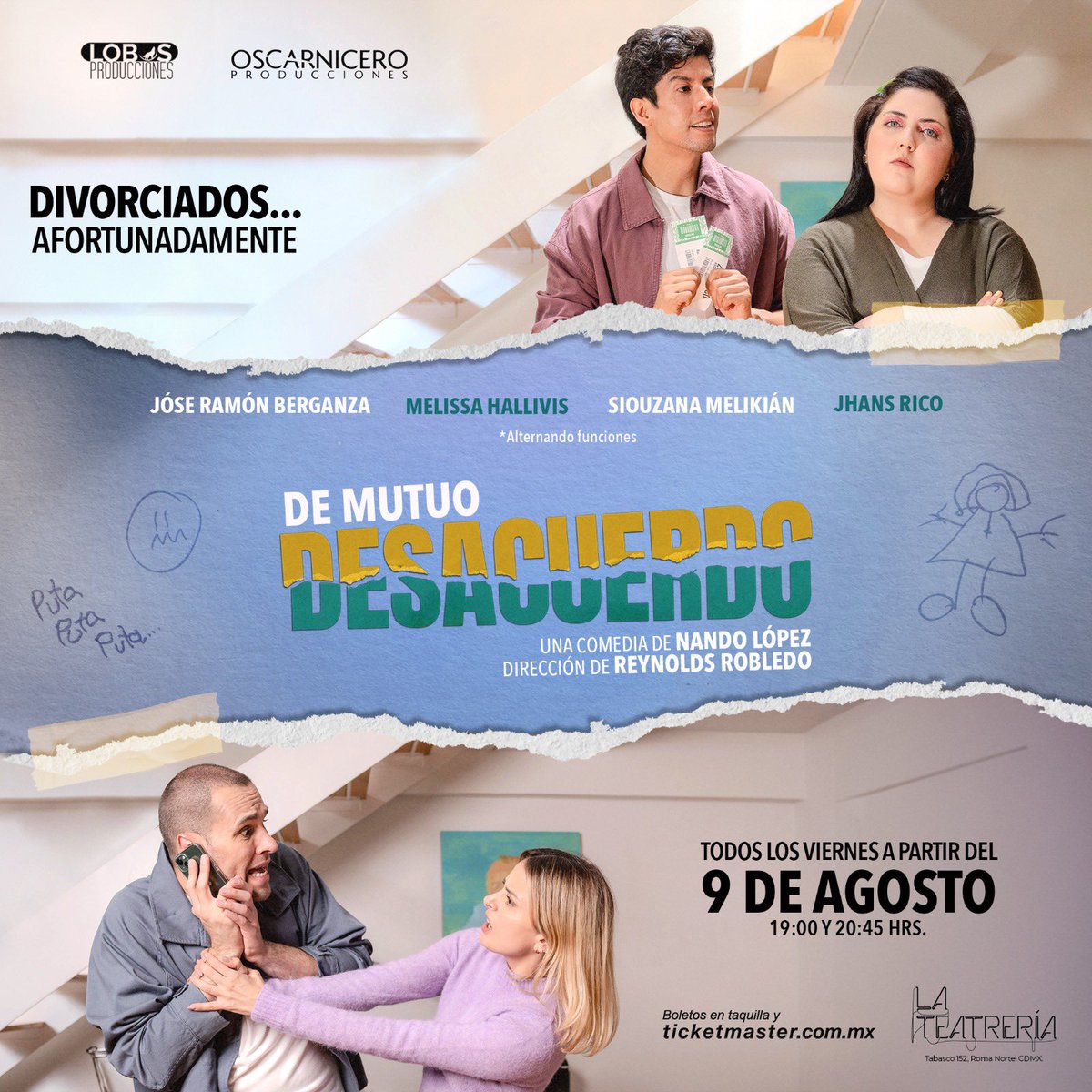 🎭 #EsOficial vamos a estrenar esta comedia el 9 de agosto en <a href="/LaTeatreria/">La Teatrería</a> y la verdad lo estoy disfrutando mucho.

Muy pronto la PREVENTA en <a href="/Ticketmaster_Me/">Ticketmaster México</a> 

🧍‍♀️💔🧍‍♂️Alternando funciones: <a href="/MelissaHallivis/">Melissa Hallivis</a> <a href="/jhansrico/">Jhans Rico</a> <a href="/SiouzanaM/">Siouzana Melikian</a> <a href="/JoseRaBerganza/">José Ramón Berganza</a> 

<a href="/LOBOSProdMx/">Lobos Producciones</a> <a href="/OCProducciones_/">OC Producciones</a>