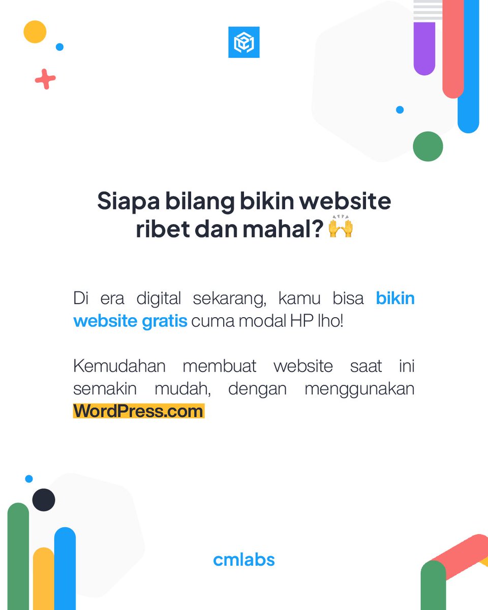 cmlabsco's tweet photo. Bikin website lewat HP, emang bisa?🤔

Pastinya bisaa dong. Dengan menggunakan aplikasi dari WordPress semua jadi mudah dan praktis🤩. Simak thread berikut untuk ikuti langkah-langkah membuat website dari HP.

#cmlabs #SEOCompany #SEOAgency #wordpress #website https://t.co/InCSdWR4a0