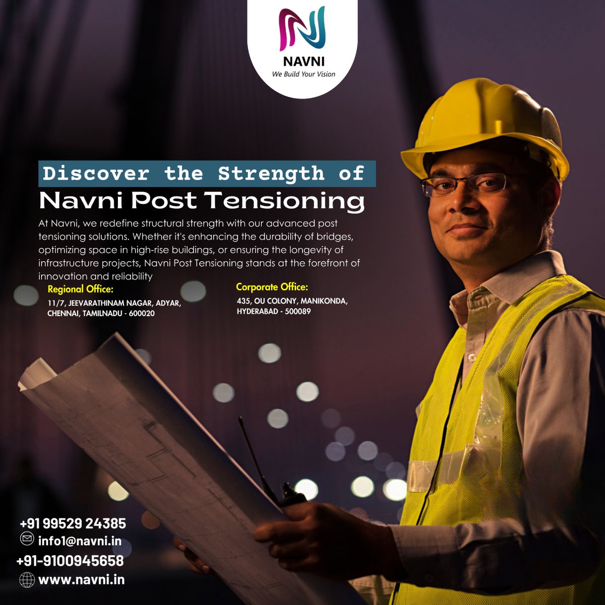 Navnistructural's tweet image. 🌟 Discover the Strength of Navni Post Tensioning Systems Pvt. Ltd.! 🏗️✨

#NavniPostTensioning #PostTensioningTechnology #ConstructionExcellence #ExpertiseAndInnovation #QualityAssurance #CustomerCentric #SustainabilityInConstruction #TechnicalExcellence #BuildingTheFuture