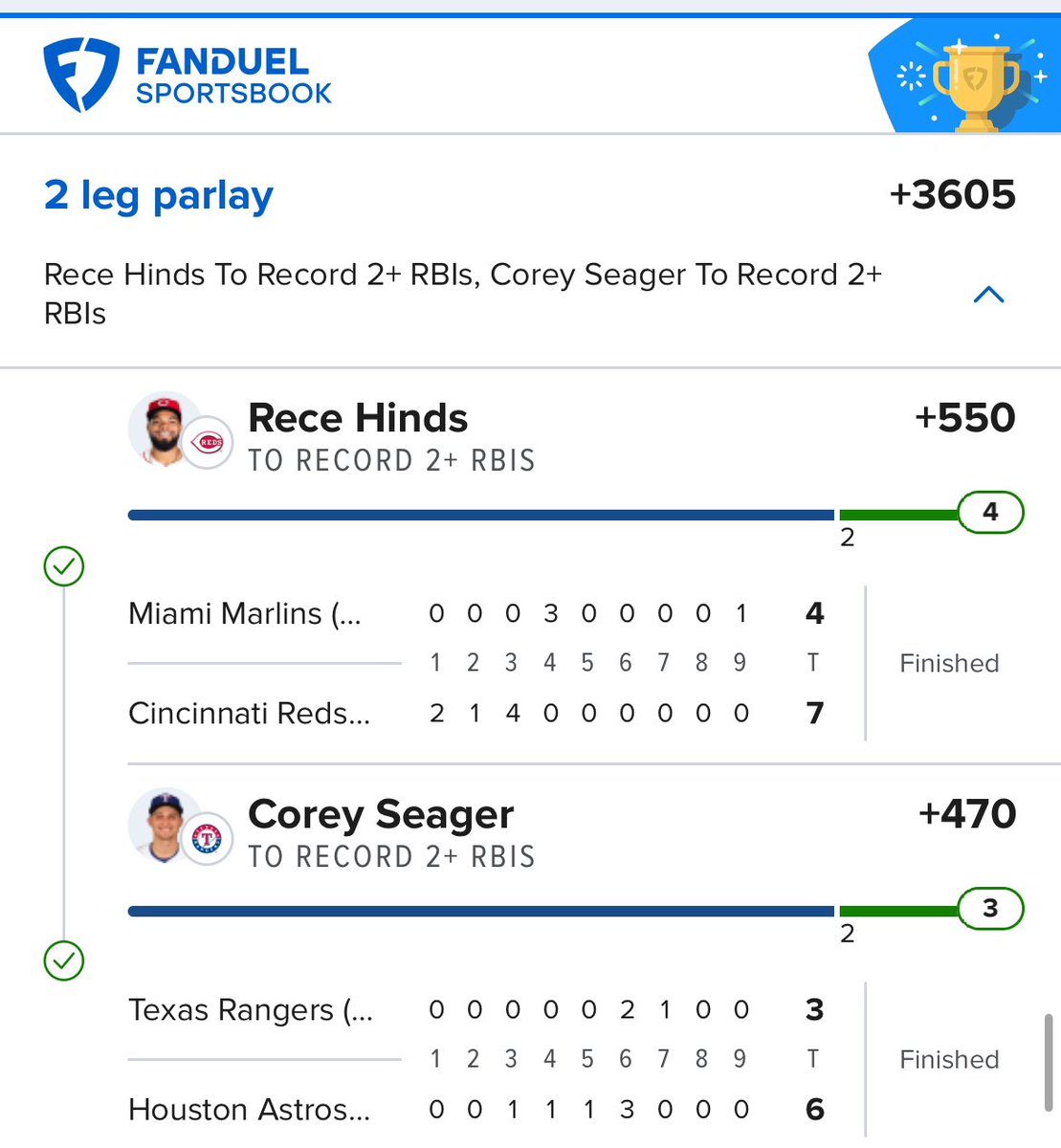 MaxGorenstein's tweet photo. Today I said that Rece Hinds can become my favorite player in the league and oh boy he came through. The best MLB day I’ve had this season. +32.2U with a couple really close losses. That number could’ve been 50+ today. 

https://t.co/kFumLx7V7a https://t.co/dvnv5S3vLt