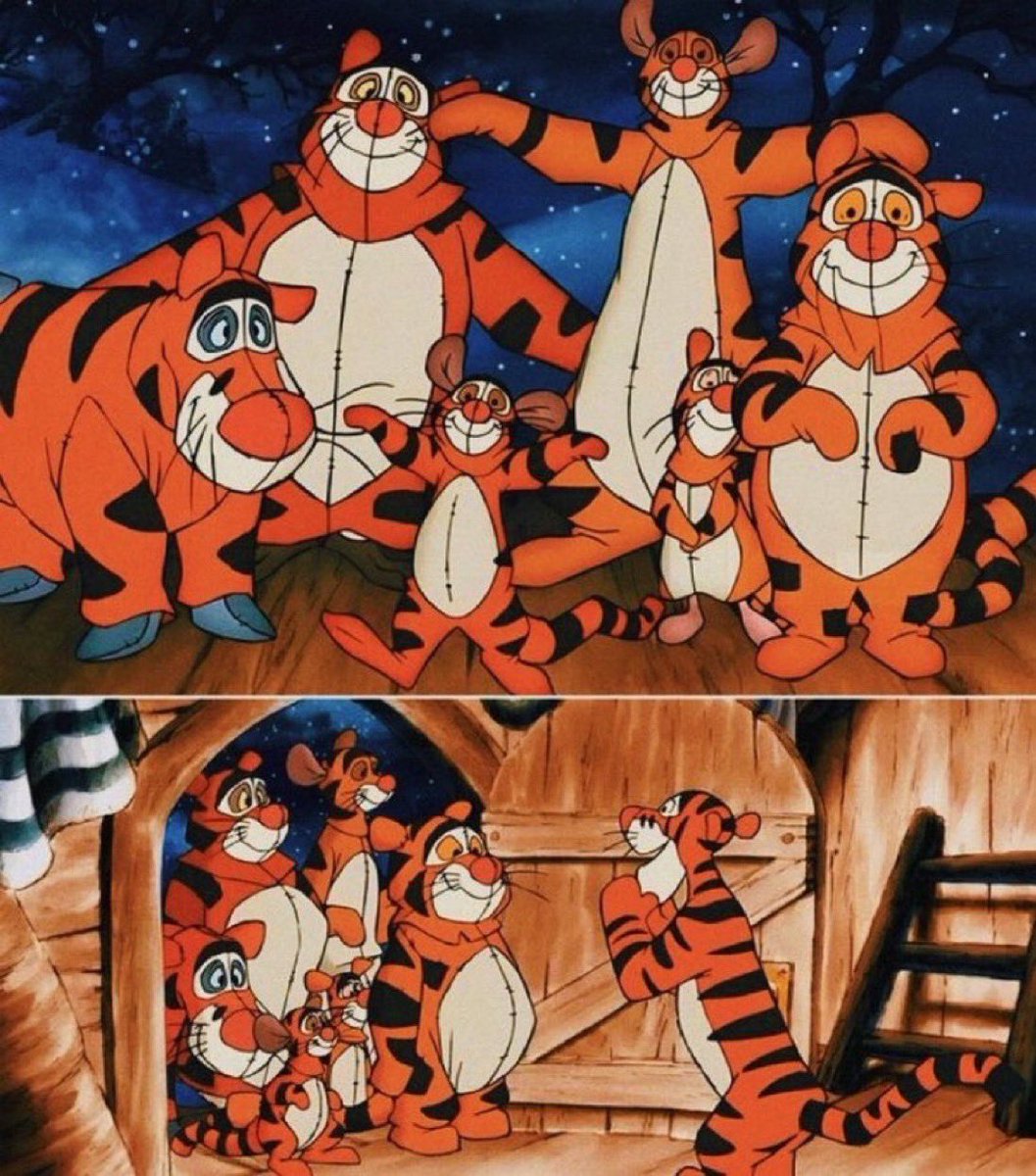“cuando Pooh y sus amigos se disfrazan de tiggers porque tigger no pudo encontrar a su familia” 🥹❤️‍🩹❤️‍🩹