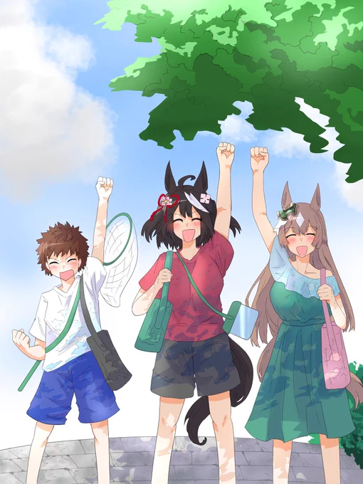 ウマ娘の幼馴染概念 「「「いざ!夏休み!!!」」」 #ウマ娘 #キタサンブラック #サトノダイヤモンド