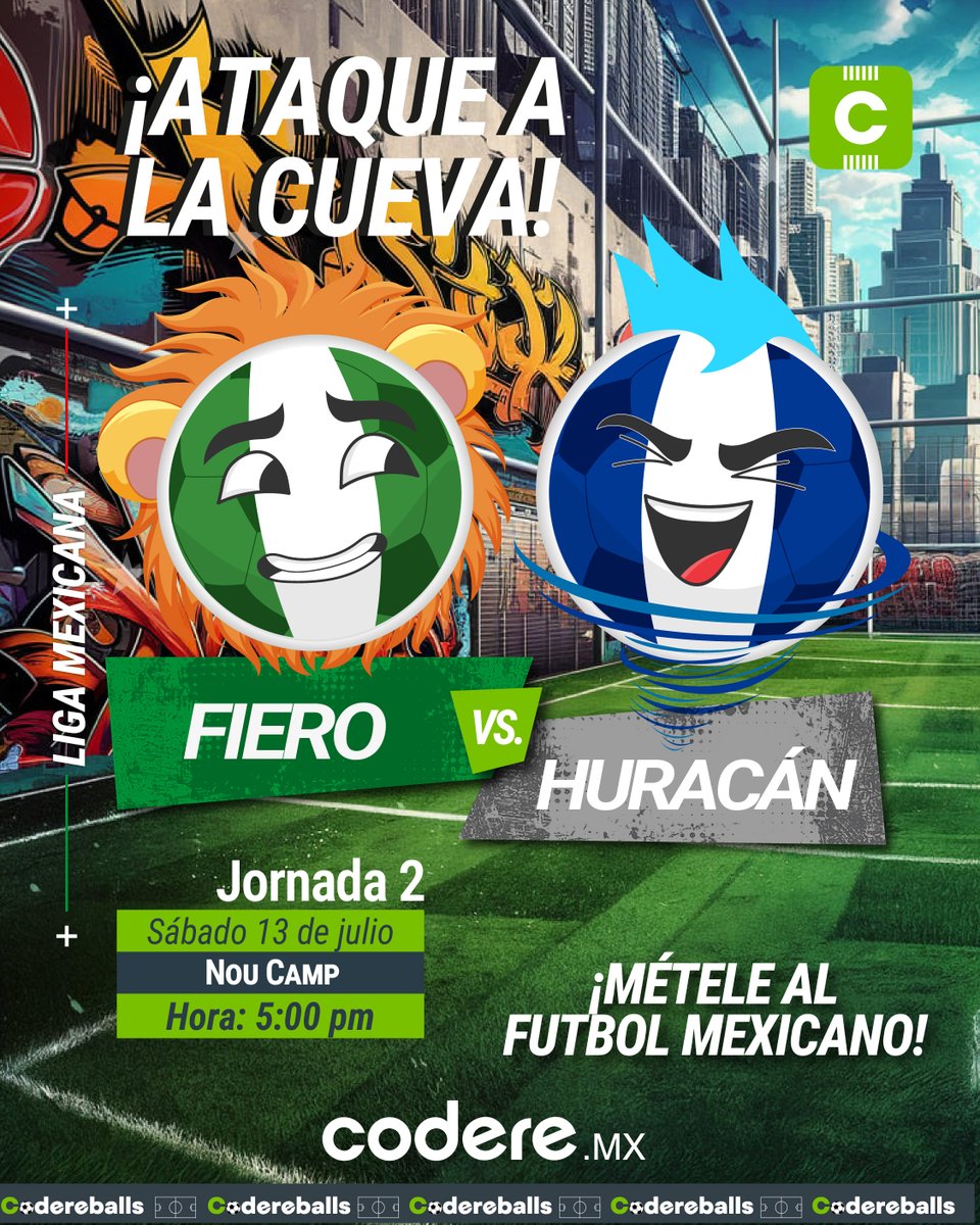 CodereMX's tweet photo. 🦁 ¡HERMANOS HERIDOS! 🌪️
Duelo fraterno en la jornada dos, ambos llegan con derrota y buscarán sumar sus primeros puntos.
#Codereballs Fiero debe evitar a toda costa otra derrota, mientras Huracán debe de mostrar contundencia. ¿Cuál será el marcador? https://t.co/tB35U3kTuB
