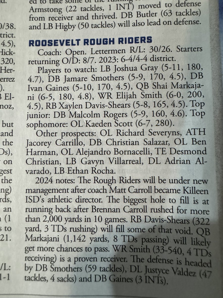 Congratulations <a href="/CoachBarnes91/">Darnell Barnes M.Ed</a> the head coach of <a href="/TRRoughRiderFB/">Roosevelt Rough Riders</a>! 
I have been hearing a lot of buzz around about the future of the <a href="/TRRoughRiderFB/">Roosevelt Rough Riders</a> 
Players to watch:
<a href="/ShaiMarkajani_/">Shai Markajani</a> 
<a href="/JamareSmothers/">Jamare Smothers</a> 
<a href="/KaedenScott817/">Kaeden Scott 4⭐️</a> (he’s coming) <a href="/smithy1kk/">Elijah Smith</a> 
<a href="/m6ckey/">lamarque mackey</a> 
Looking forward to covering