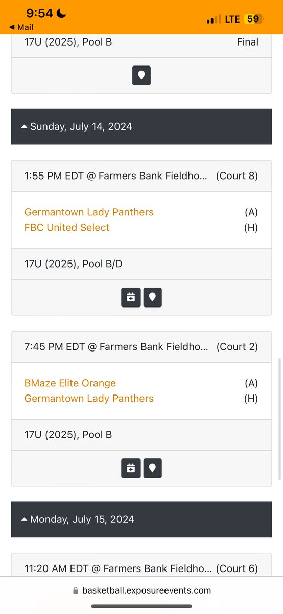 Schedule for Indiana
