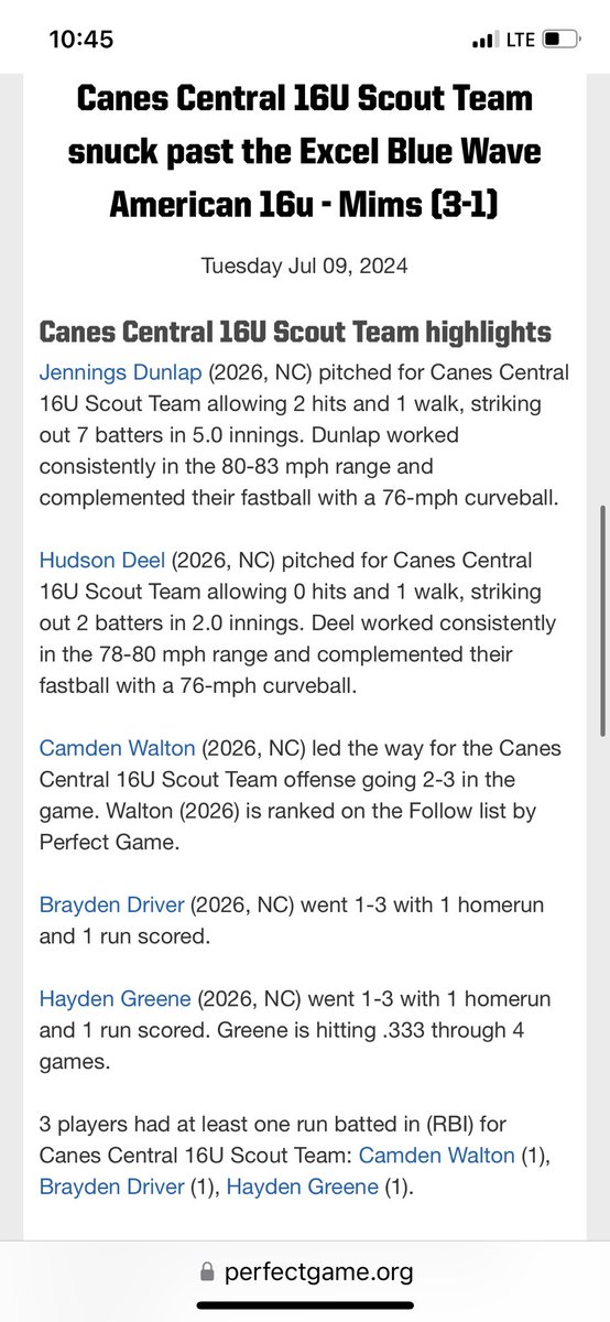 jennings_dunlap's tweet photo. Pitching outing and hit from this past week in Atlanta. Finished batting .500 through 6 games. Finished this summer 3-0 allowing 1 run through 12 innings. https://t.co/2fN6IOapAa