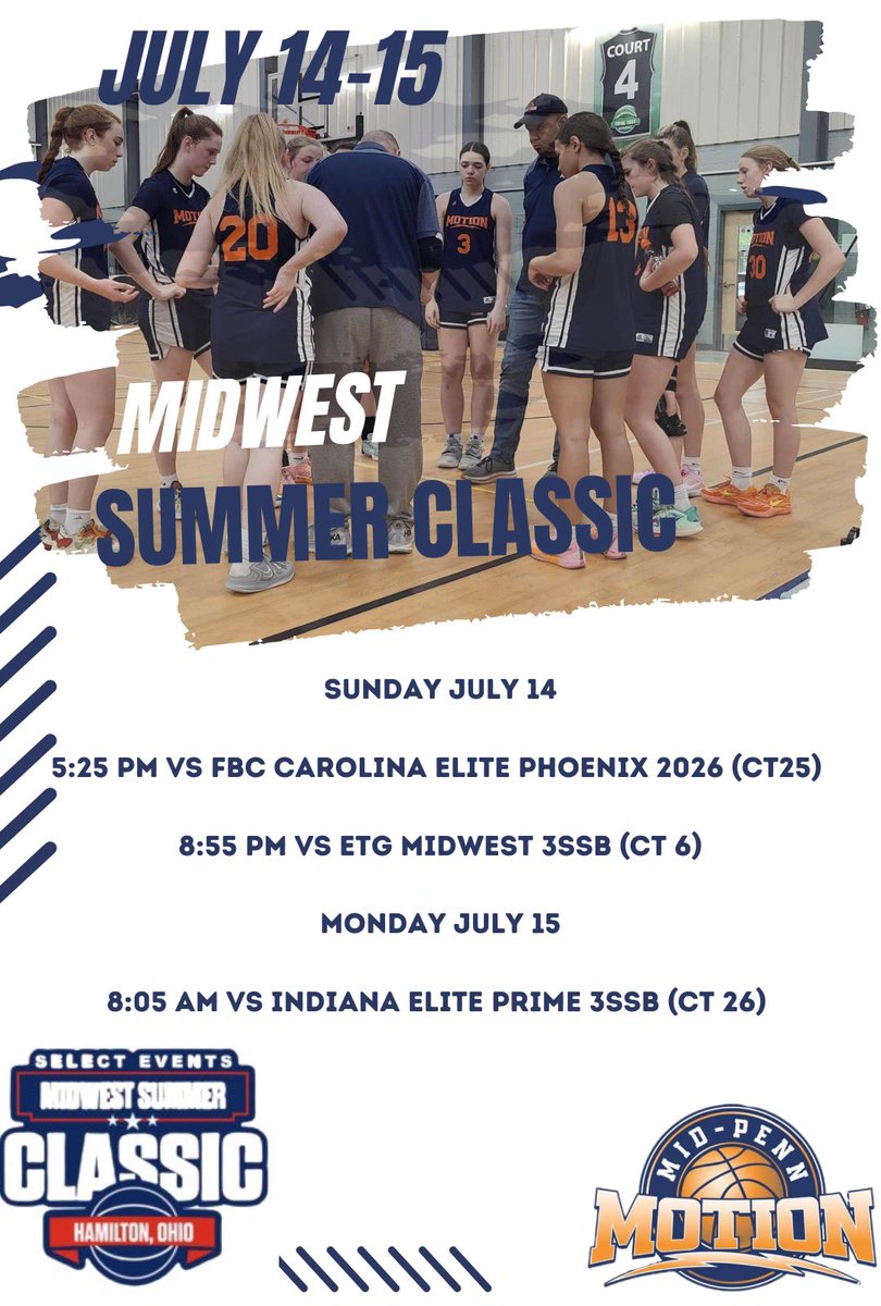 Mid Penn Motion 2026 Blue HGSL (@motion2026) on Twitter photo Here’s our schedule for <a href="/SelectEventsBB/">Select Events Basketball</a> Midwest Summer Classic
Come check us out! Here’s our schedule for <a href="/SelectEventsBB/">Select Events Basketball</a> Midwest Summer Classic
Come check us out!