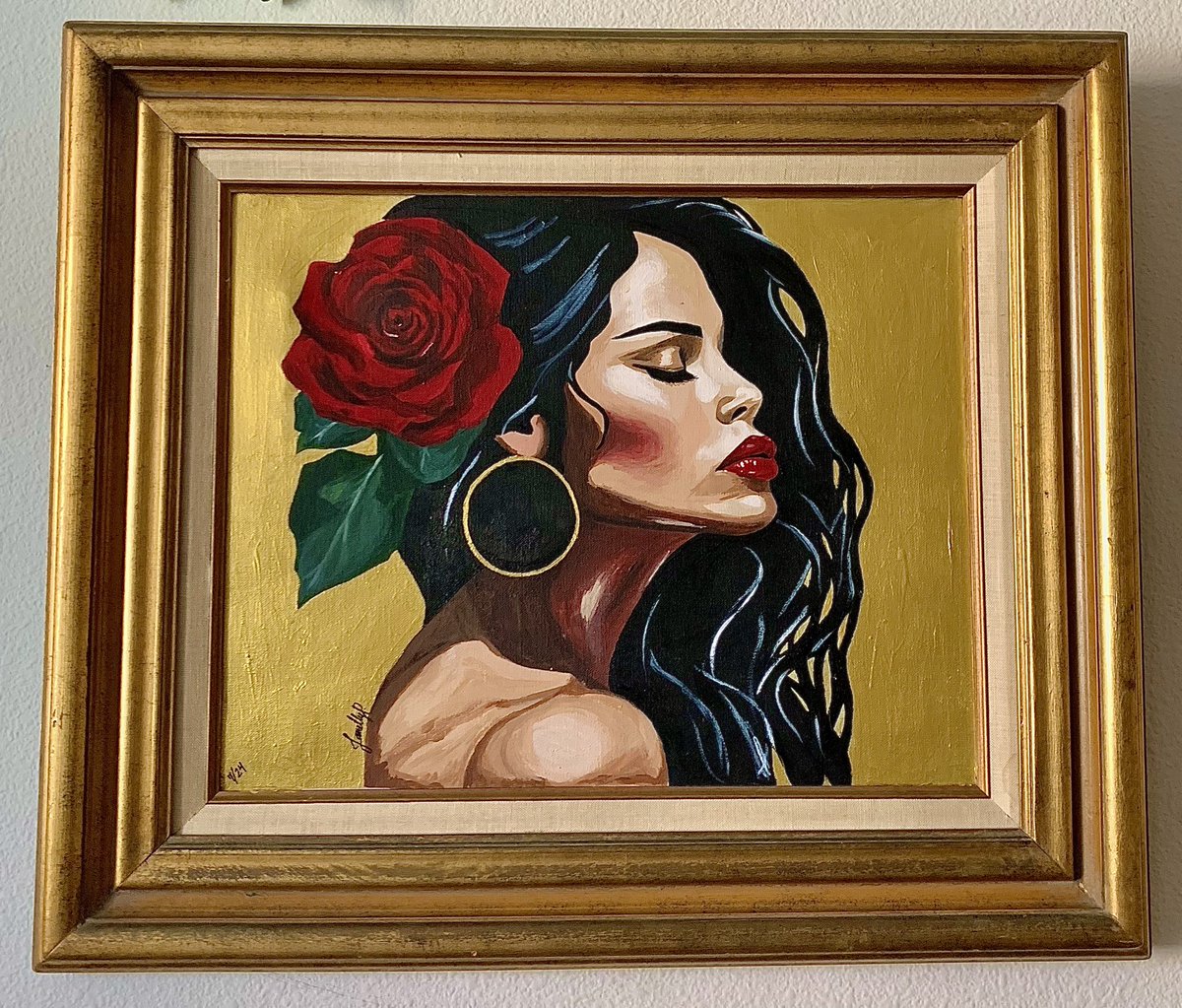 Made0fHeART's tweet photo. Finally! She’s done 🌹 

I haven’t made an original piece in a while, so this was necessary for my creative soul. I found a cool frame for her too. I caught the inspirational wave 🌊 just in time, and I’m riding it till it’s time to rest again. https://t.co/c9hfH7qZog