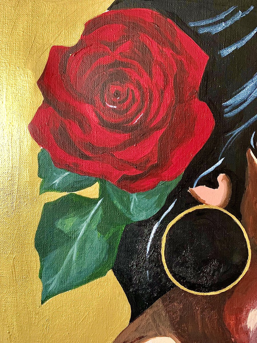 Made0fHeART's tweet photo. Finally! She’s done 🌹 

I haven’t made an original piece in a while, so this was necessary for my creative soul. I found a cool frame for her too. I caught the inspirational wave 🌊 just in time, and I’m riding it till it’s time to rest again. https://t.co/c9hfH7qZog